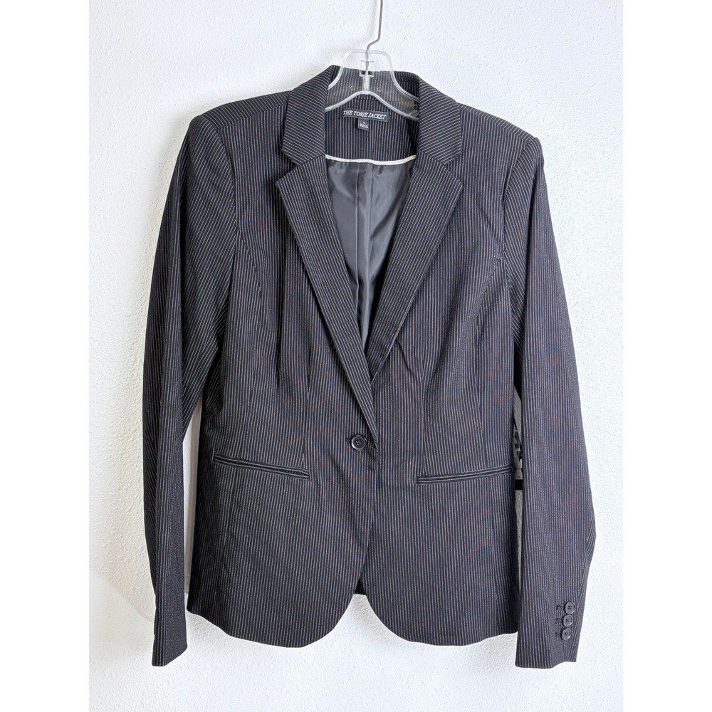 Black Pinstripe One Button Blazer Apt. 9 The Torie Jacket Womens 6 NWT